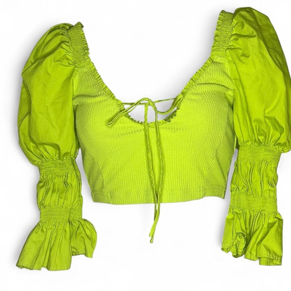Urban Outfitters Lime Green Puff Sleeve Blouse